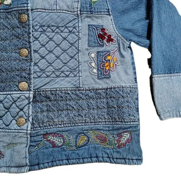 Keren Hart Womens 90s Patchwork Denim Jacket Size XL Embroidered Boho Cottage - Picture 5 of 11